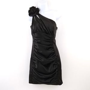 90's Black Satin Ruched Cocktail Prom Dress Mini